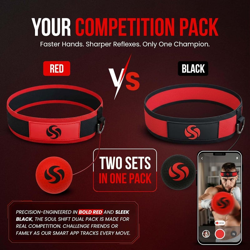 Soul Shift - Boxing Reflex Ball – Dual Competition Set | 2 Adjustable Headbands + 2 Training Balls + App Included | Speed, Agility & Hand-Eye Coordination for Adults & Kids | MMA Training Equipment - Image 3